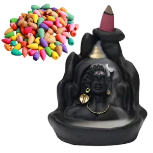 POPSY Idol (ऊं शिव अभिषेक) Mahadev Shiv ji Adiyogi Backflow Incense Burner Lord Shiva Backflow Incense Burner Waterfall Smoke Fountain for Home Decor with Free of 10 Backflow Cones/Dhoop (Shiv_Smoke)