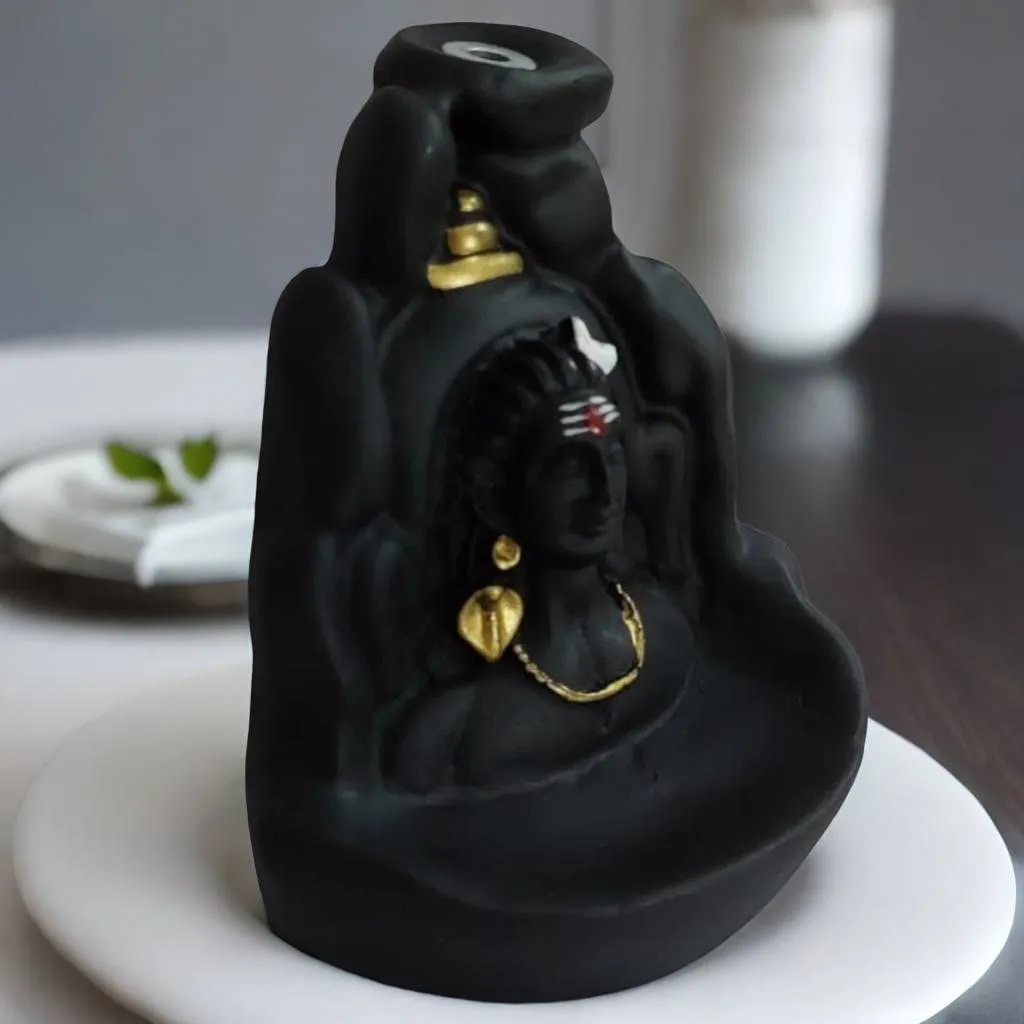 POPSY Idol (ऊं शिव अभिषेक) Mahadev Shiv ji Adiyogi Backflow Incense Burner Lord Shiva Backflow Incense Burner Waterfall Smoke Fountain for Home Decor with Free of 10 Backflow Cones/Dhoop (Shiv_Smoke)