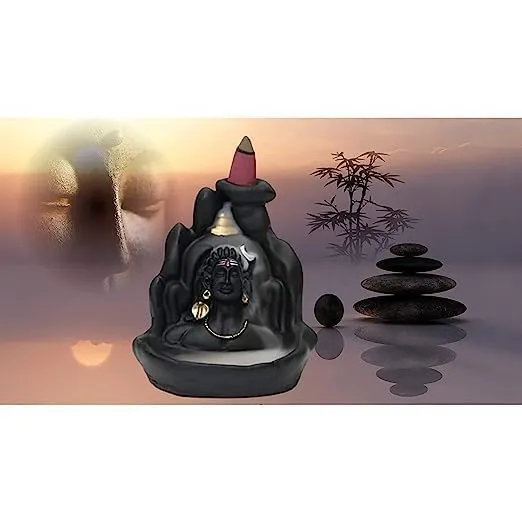 POPSY Idol (ऊं शिव अभिषेक) Mahadev Shiv ji Adiyogi Backflow Incense Burner Lord Shiva Backflow Incense Burner Waterfall Smoke Fountain for Home Decor with Free of 10 Backflow Cones/Dhoop (Shiv_Smoke)