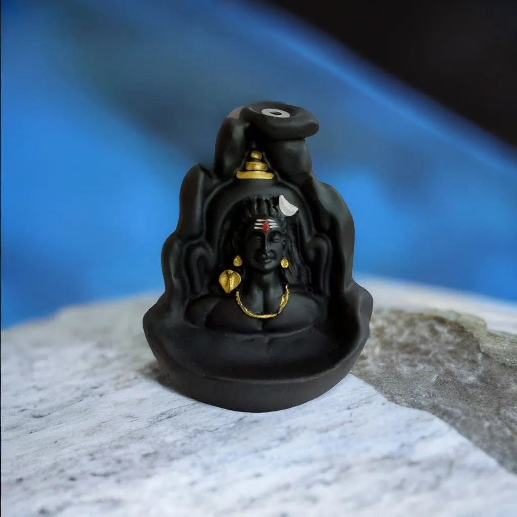 POPSY Idol (ऊं शिव अभिषेक) Mahadev Shiv ji Adiyogi Backflow Incense Burner Lord Shiva Backflow Incense Burner Waterfall Smoke Fountain for Home Decor with Free of 10 Backflow Cones/Dhoop (Shiv_Smoke)