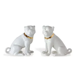 Porcelain Pug Cream Statuettes, Set of 2