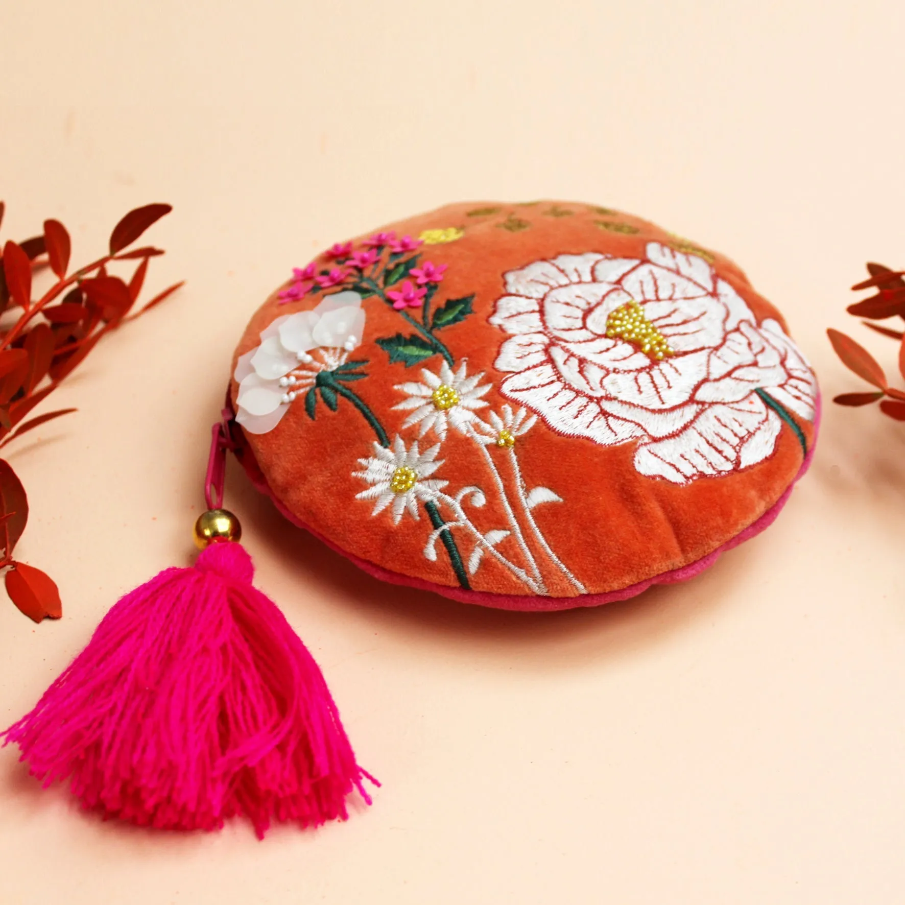 Posy Orange Round Purse