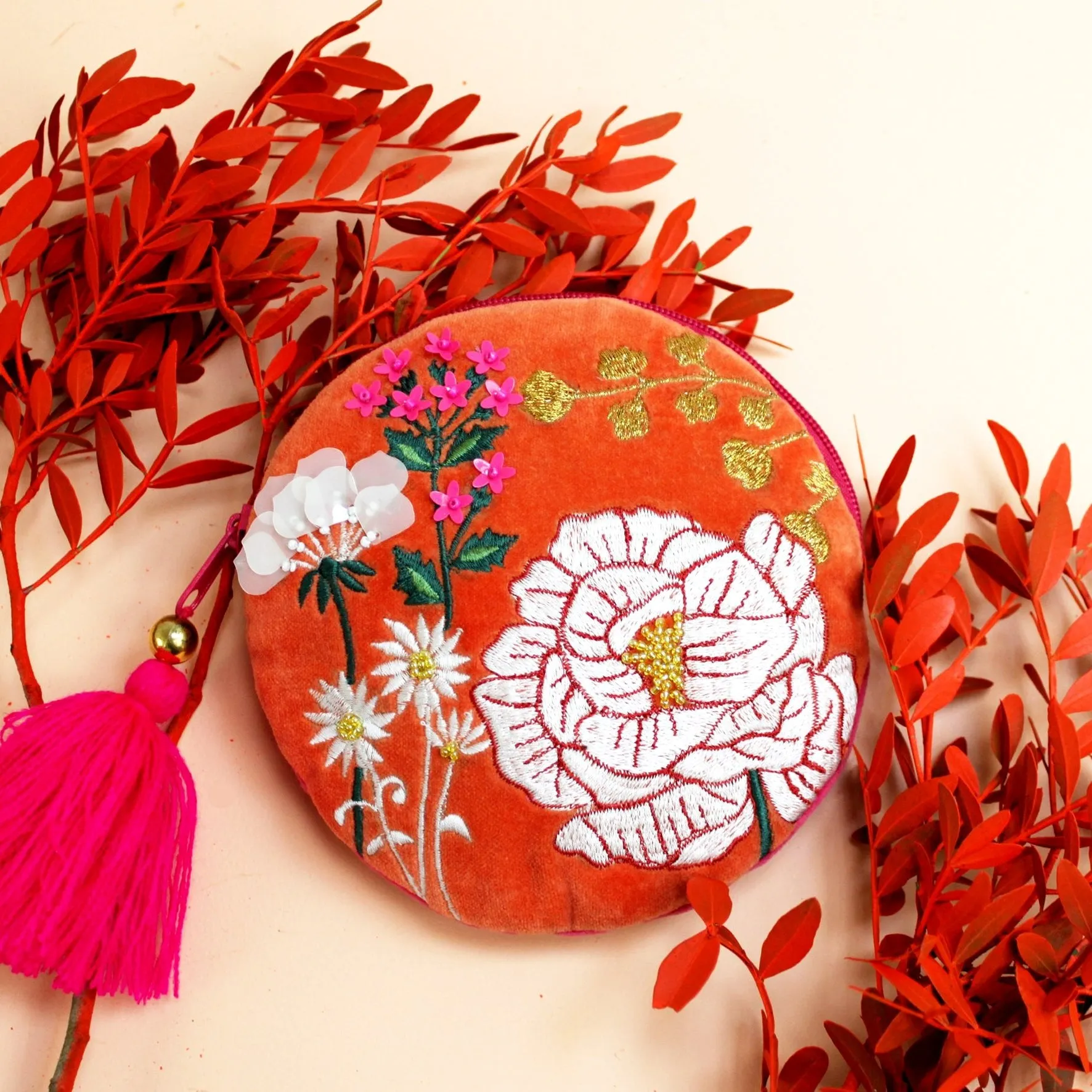 Posy Orange Round Purse