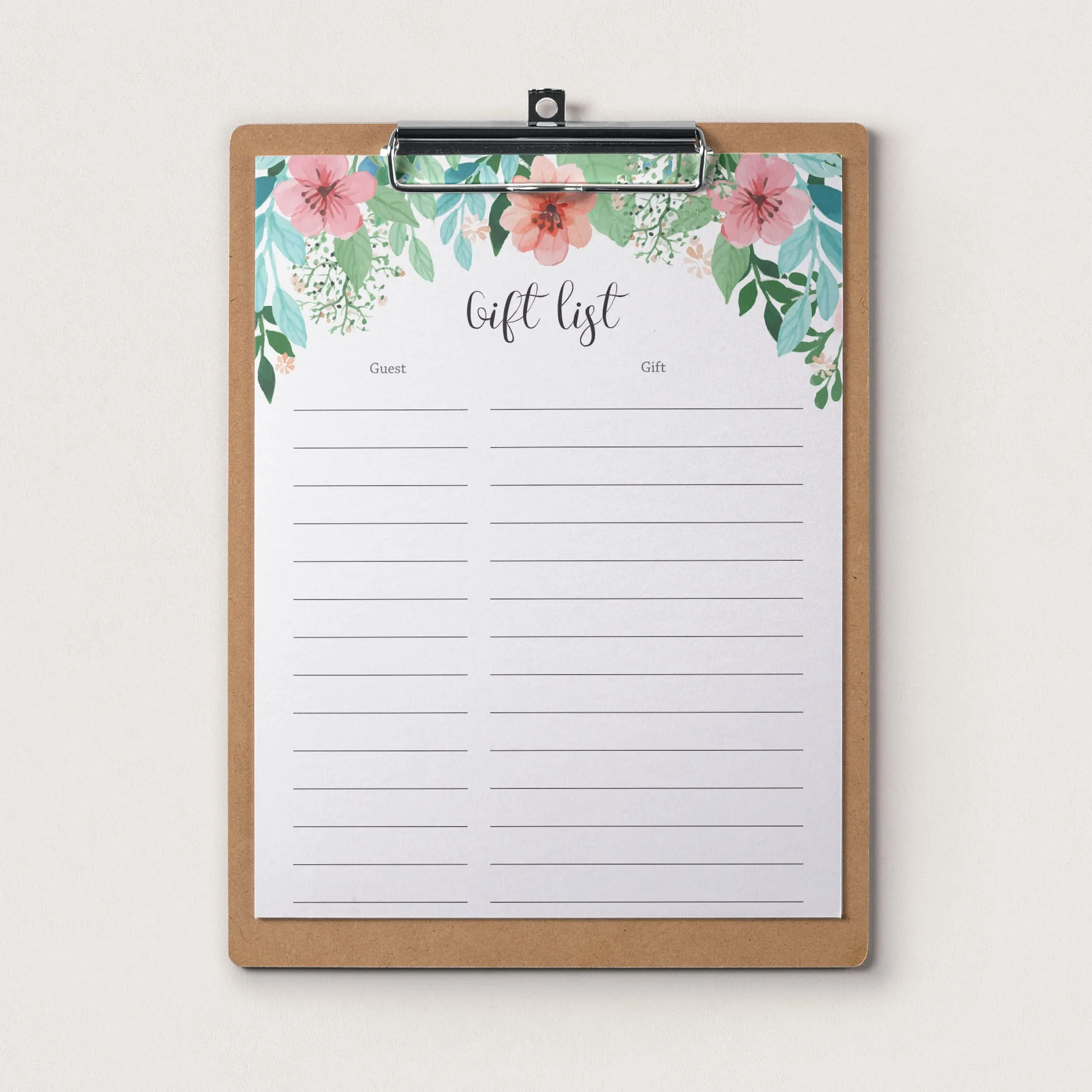 Printable Gift List for Floral Party