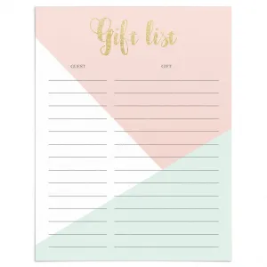 Printable Gift List for Pink and Gold Party