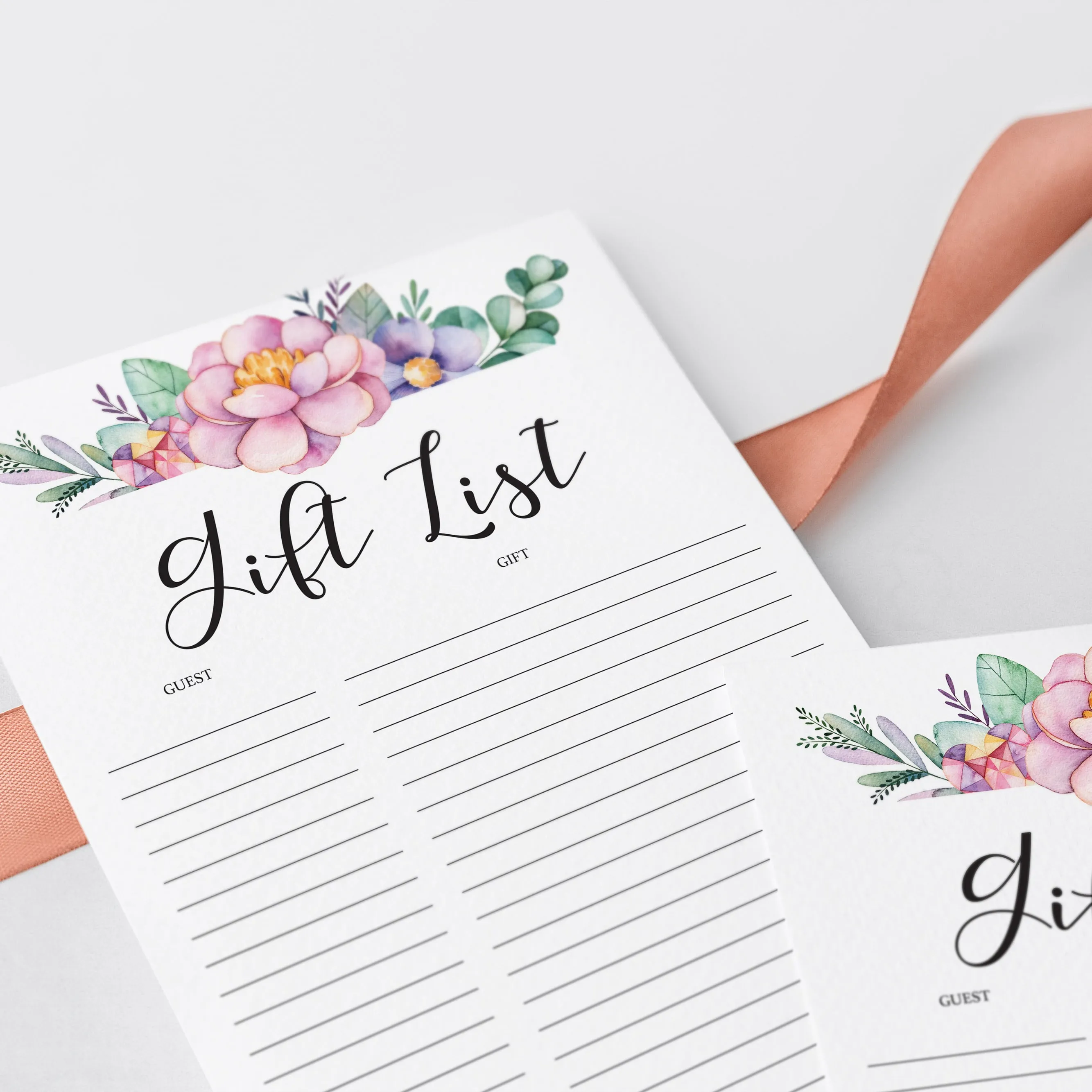 Printable Guest and Gift Tracker for Floral Shower