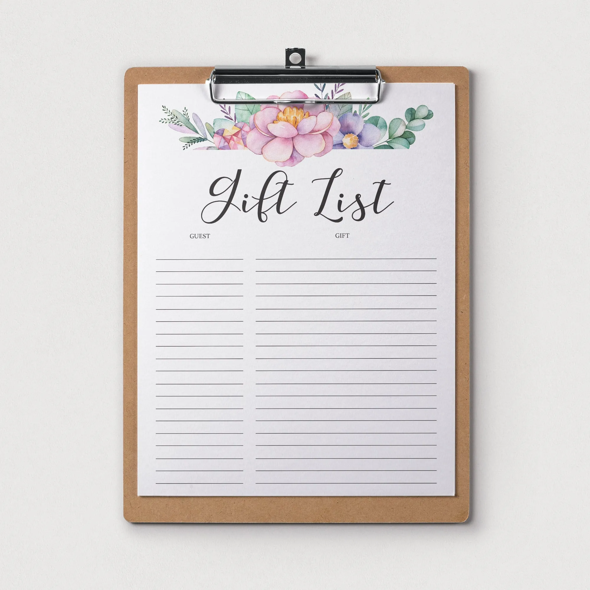 Printable Guest and Gift Tracker for Floral Shower