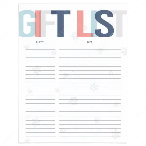 Printable Winter Shower Gift List