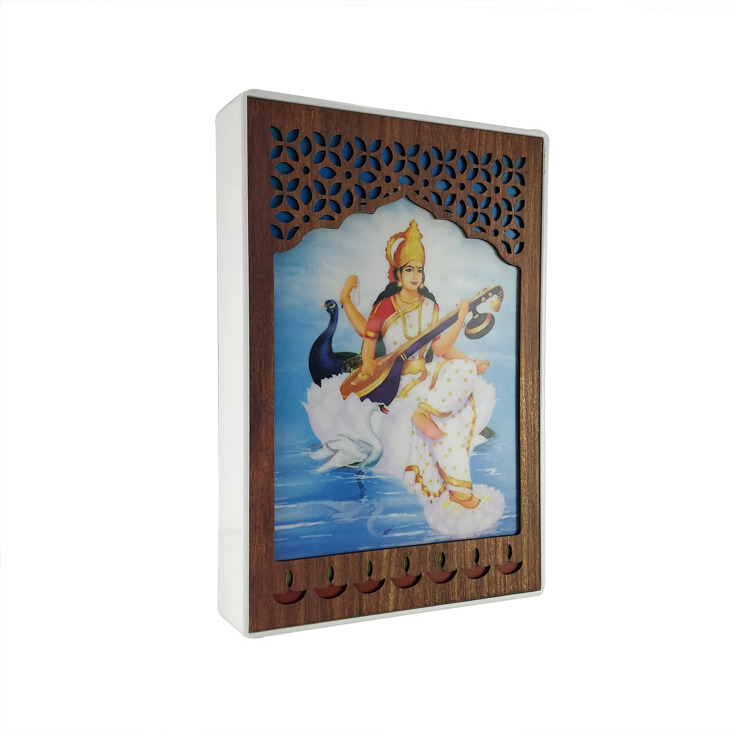 REGALOCASILA Goddess Saraswati Photo Frames With Lights For Pooja Room Home Decor | Religious Frame | Temple Decorative Item | Good Luck Gift | Anniversary Birthday Gifts | Office Decoration