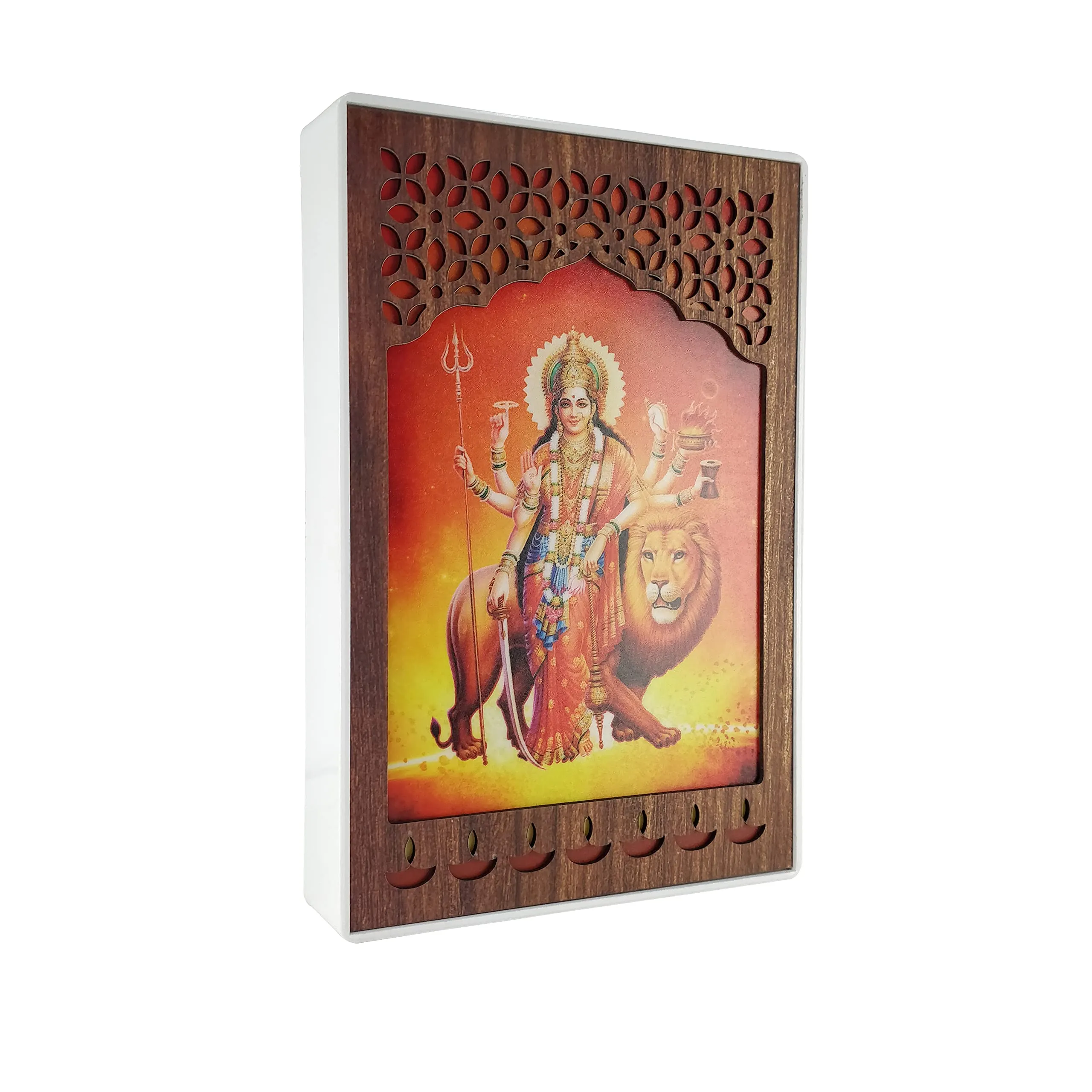 REGALOCASILA Maa Durga Photo Frames with Light for Pooja Room Home Temple Office Decorative Item Showpiece Religious Frame For Good Luck Anniversary Birthday Gifts