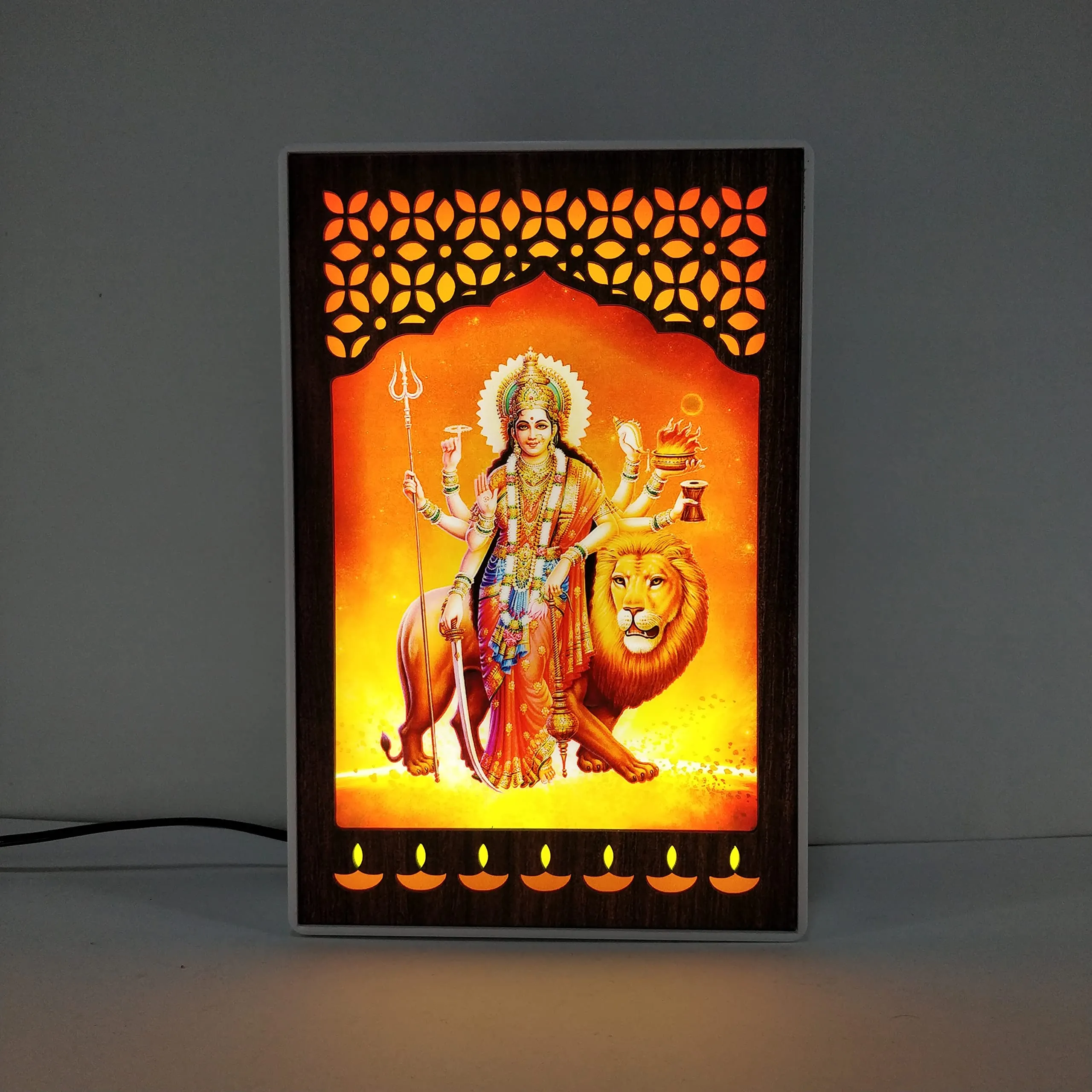 REGALOCASILA Maa Durga Photo Frames with Light for Pooja Room Home Temple Office Decorative Item Showpiece Religious Frame For Good Luck Anniversary Birthday Gifts