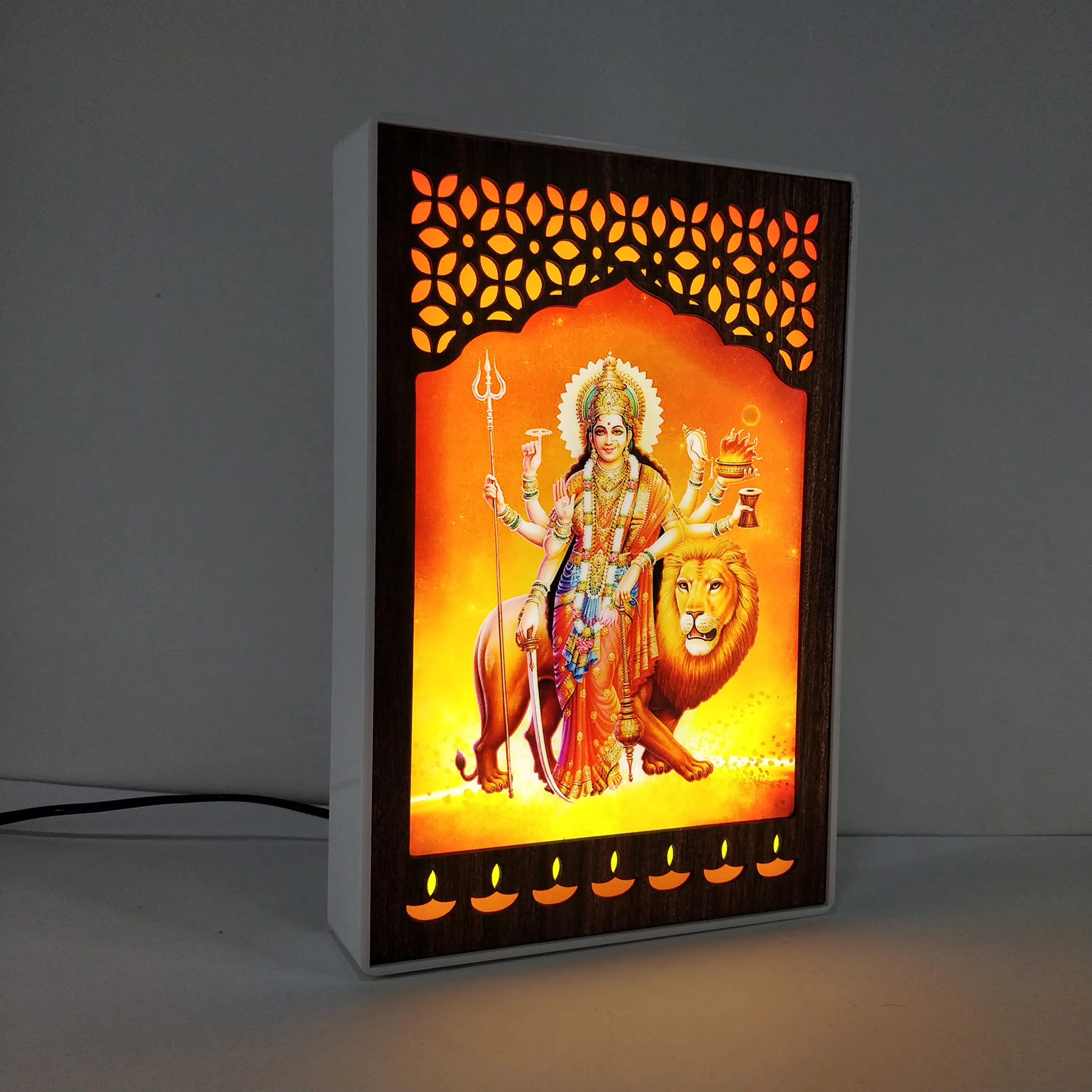 REGALOCASILA Maa Durga Photo Frames with Light for Pooja Room Home Temple Office Decorative Item Showpiece Religious Frame For Good Luck Anniversary Birthday Gifts