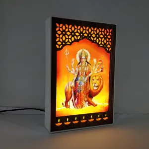 REGALOCASILA Maa Durga Photo Frames with Light for Pooja Room Home Temple Office Decorative Item Showpiece Religious Frame For Good Luck Anniversary Birthday Gifts