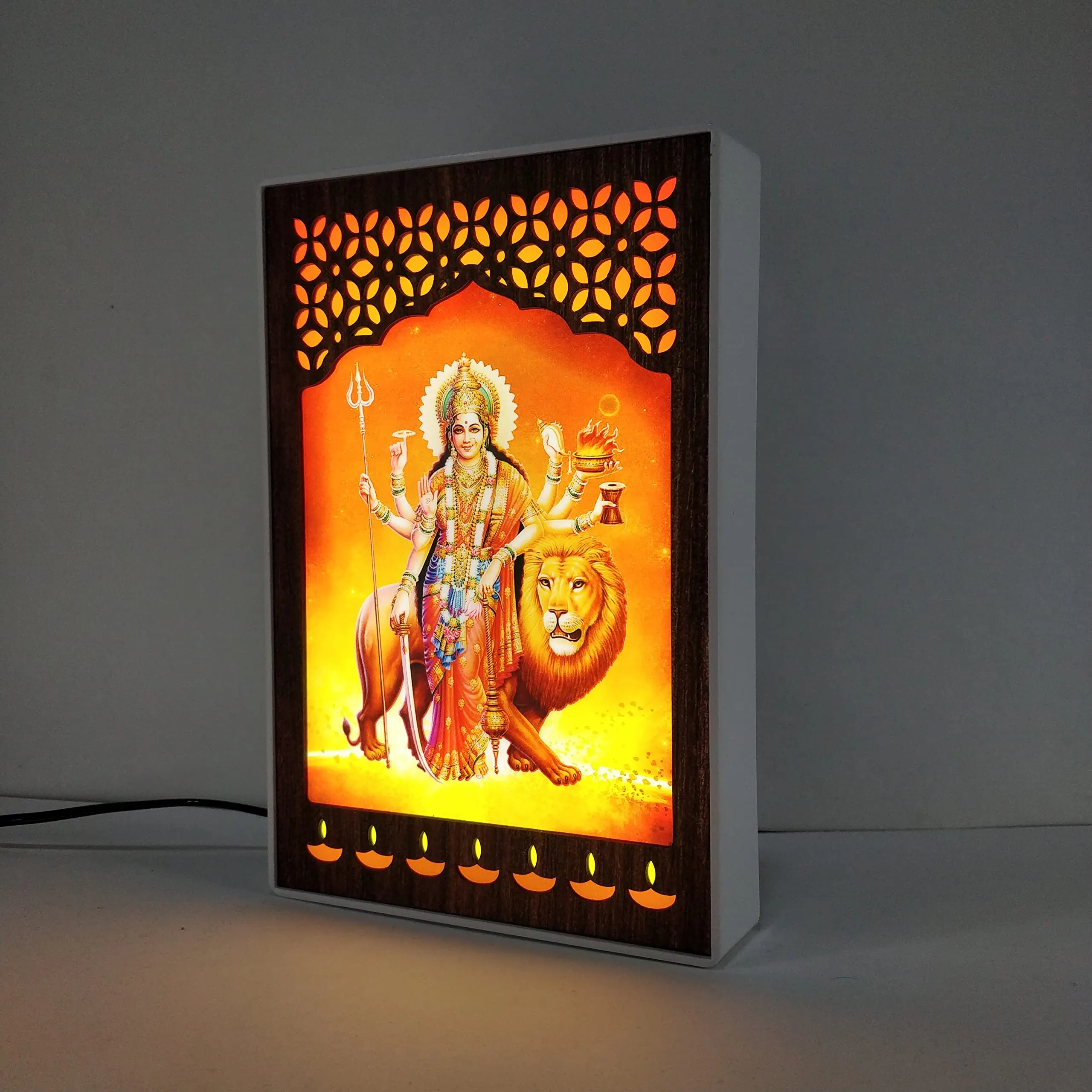 REGALOCASILA Maa Durga Photo Frames with Light for Pooja Room Home Temple Office Decorative Item Showpiece Religious Frame For Good Luck Anniversary Birthday Gifts