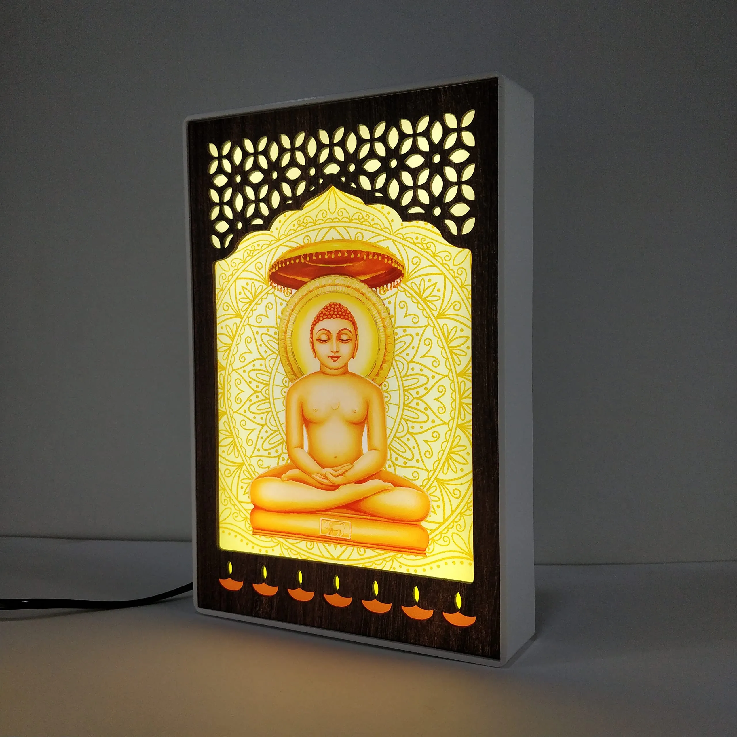 REGALOCASILA Shri Mahavir ji Photo Frames With Lights For Pooja Room Home Decor Jain Religious Frame Temple Office Decorative Item