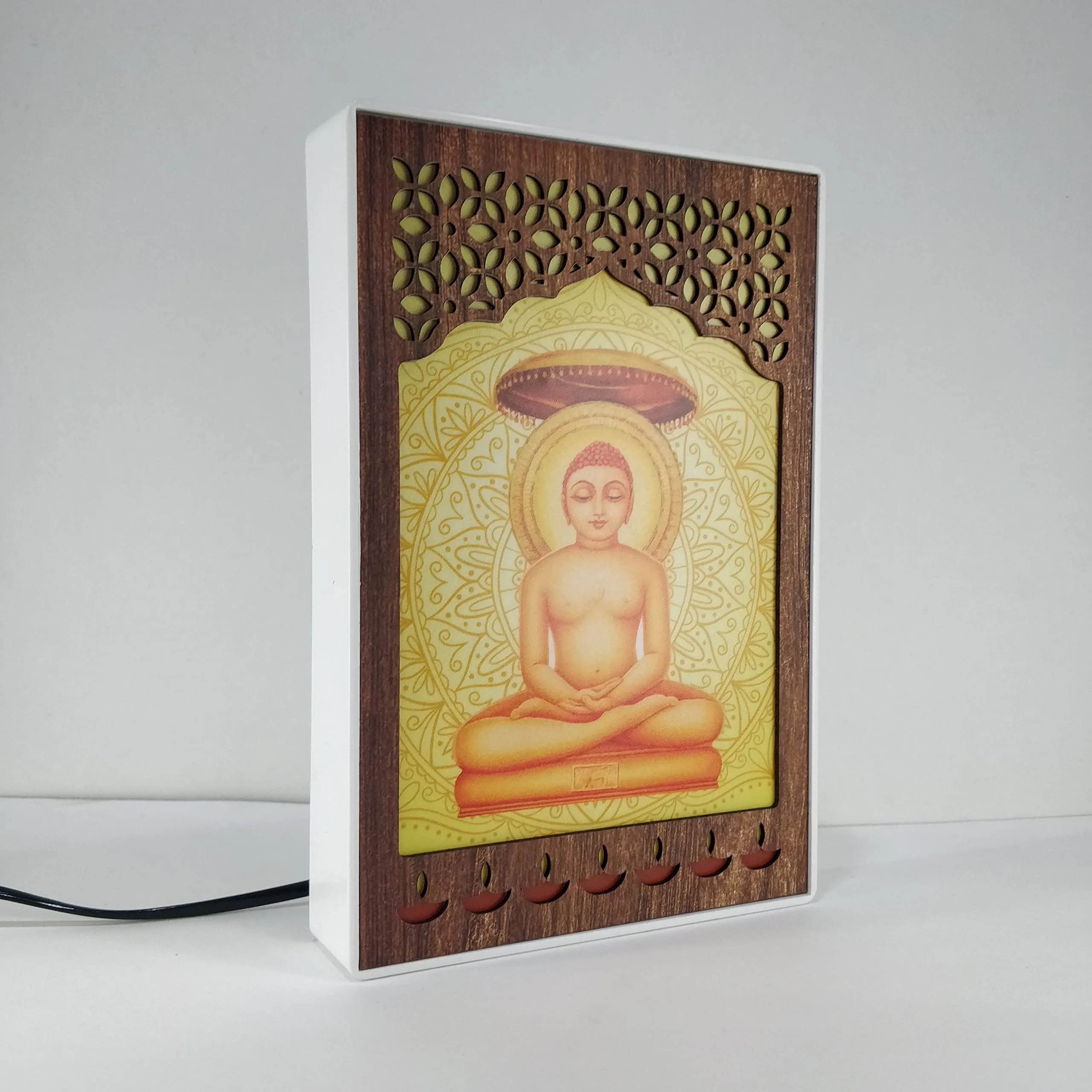 REGALOCASILA Shri Mahavir ji Photo Frames With Lights For Pooja Room Home Decor Jain Religious Frame Temple Office Decorative Item