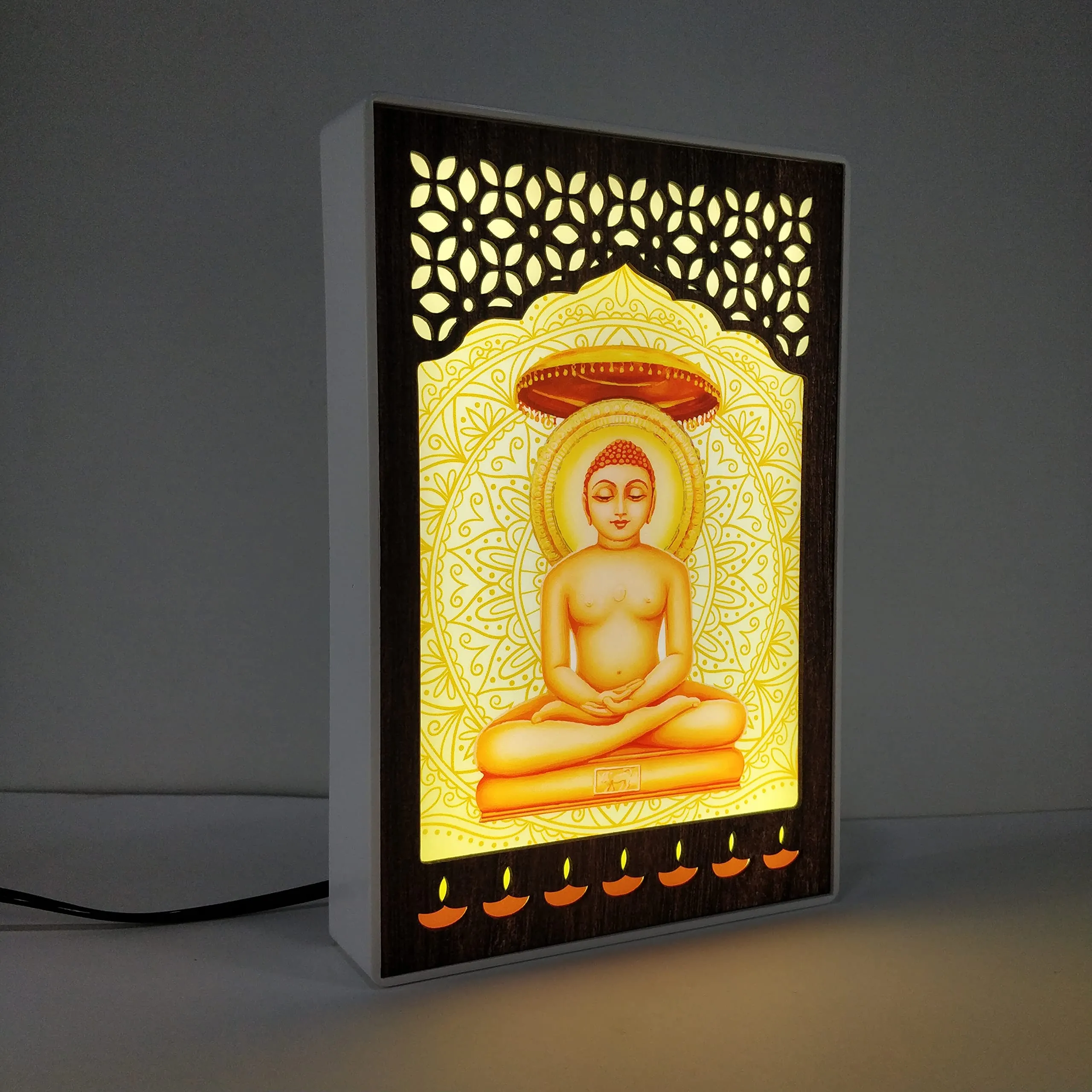 REGALOCASILA Shri Mahavir ji Photo Frames With Lights For Pooja Room Home Decor Jain Religious Frame Temple Office Decorative Item