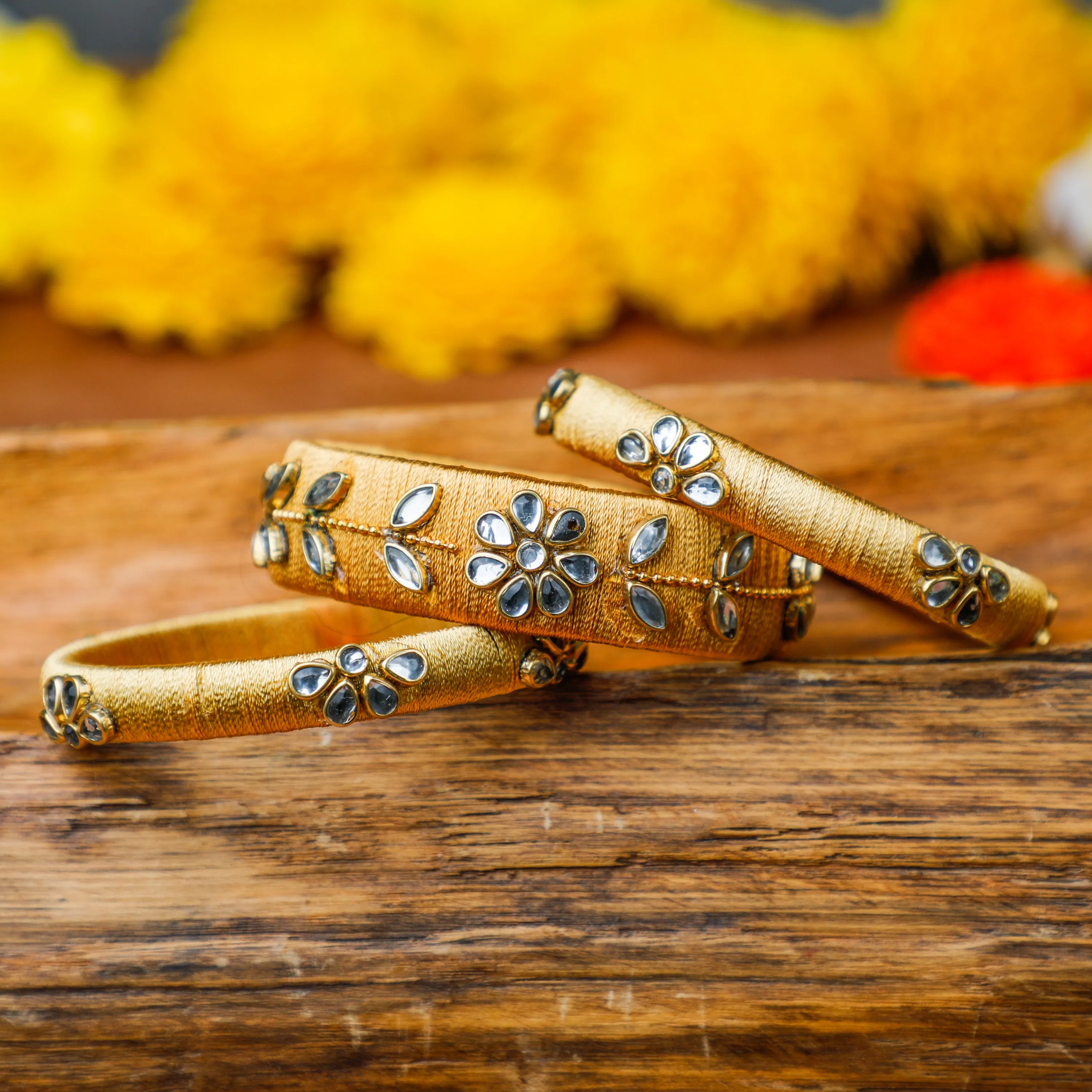 Silk Thread Kundan Bangles