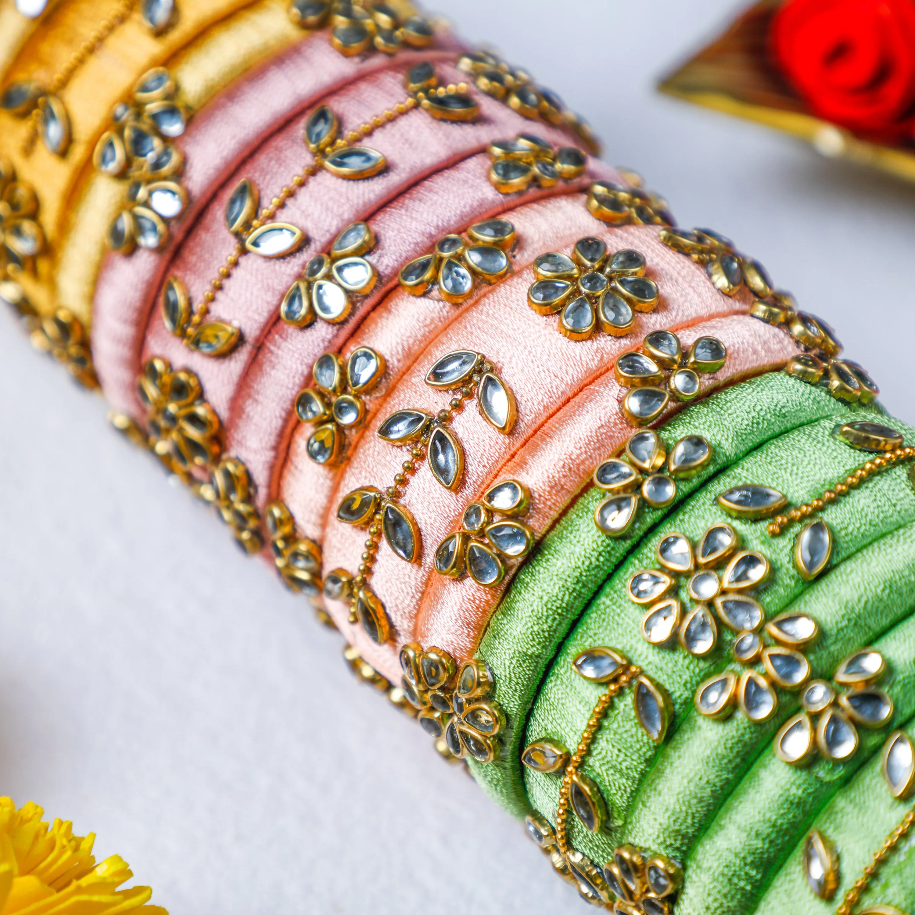 Silk Thread Kundan Bangles