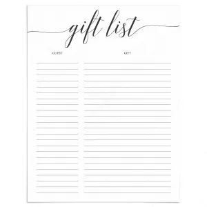 Simple Gift List Printable Calligraphy Font