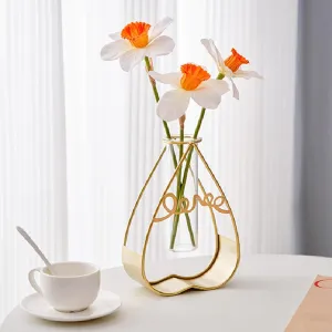 TIED RIBBONS Decorative Propagation Station with Metal holder Glass Test Tube Vase for Flower Plants Home Decor Office Living Room Bedroom Table Gifts Decoration Items (Gold, 20.3 cm x 15.2 cm)