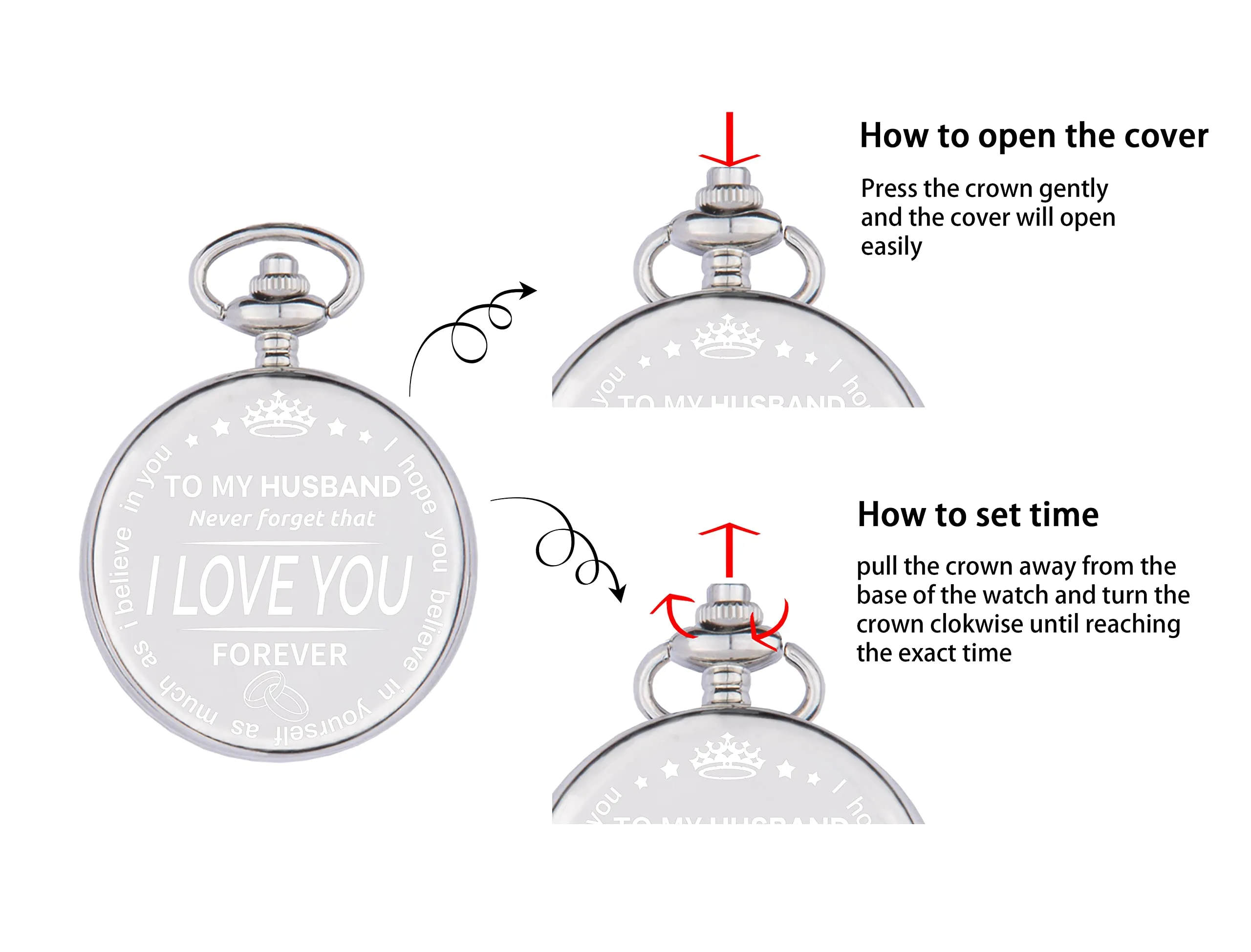 To My Husband Gifts, Husband Gifts from Wife, Husband Bracelet, Pocket Watch for Husband