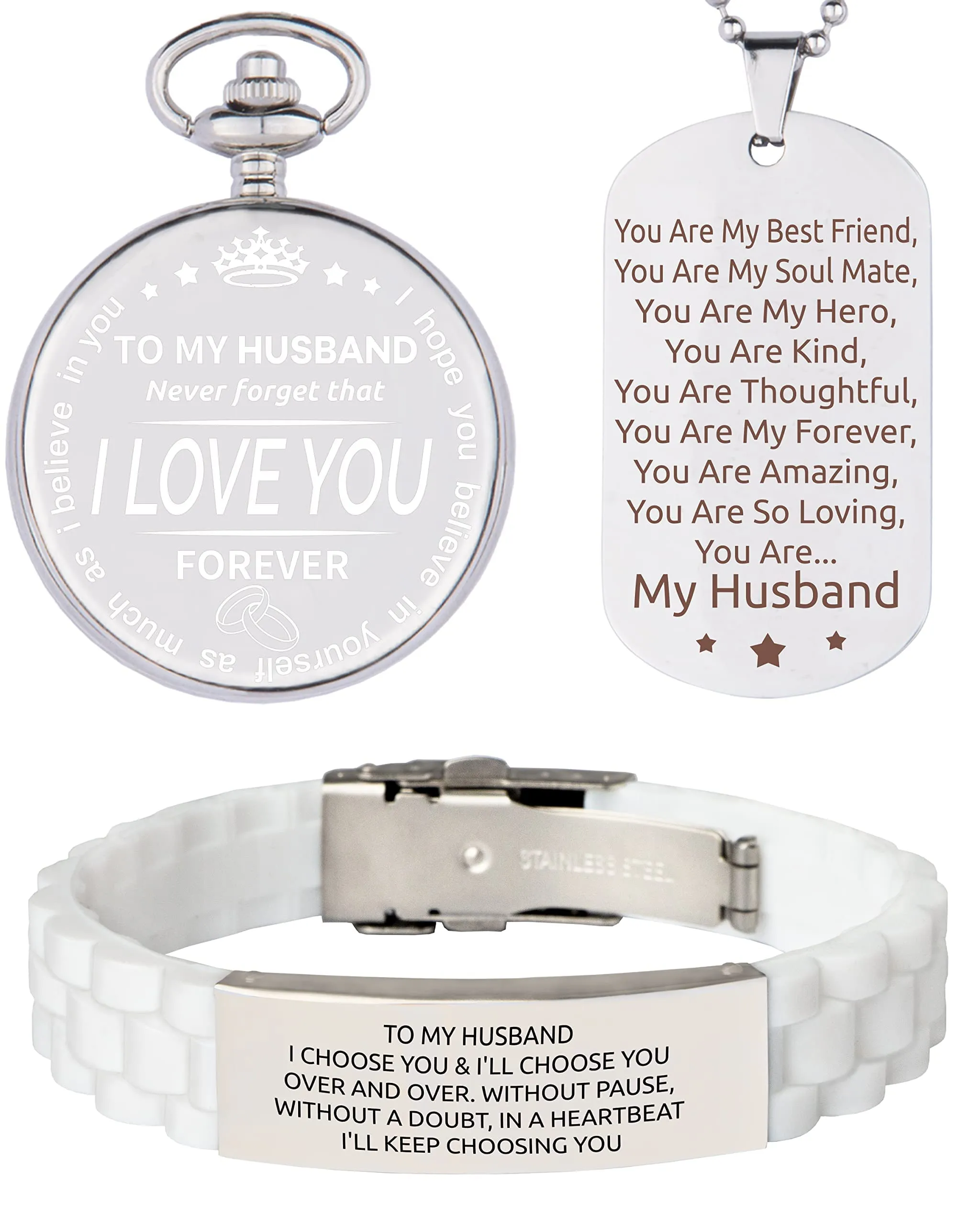 To My Husband Gifts, Husband Gifts from Wife, Husband Bracelet, Pocket Watch for Husband