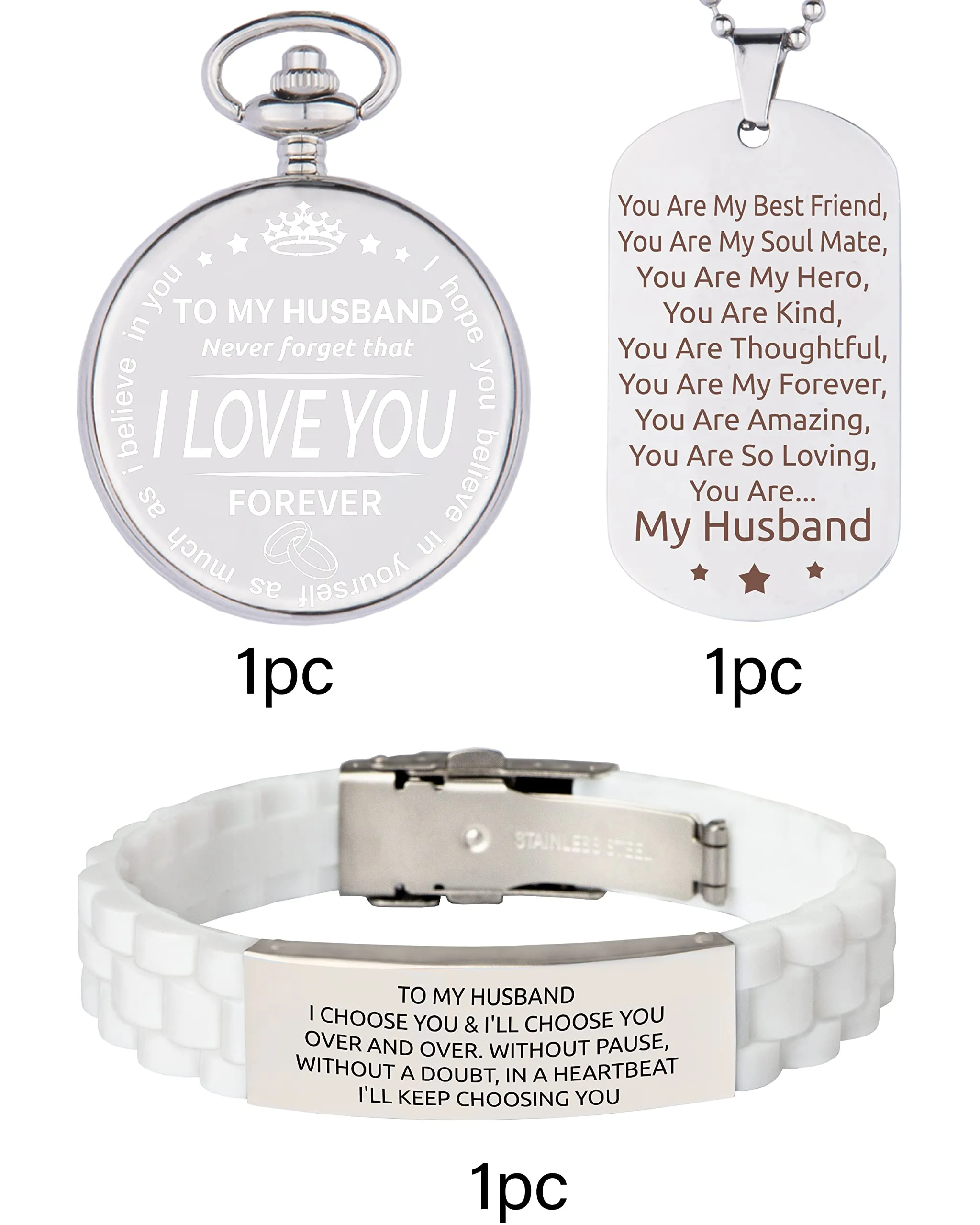 To My Husband Gifts, Husband Gifts from Wife, Husband Bracelet, Pocket Watch for Husband