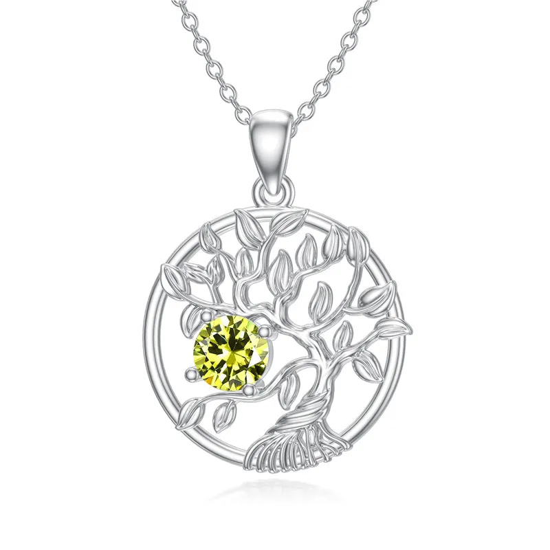 Tree of Life Birthstone Necklace Sterling Silver Tree Pendant Necklace Birthstone Jewelry for Women Birthday Mother's Day Gift