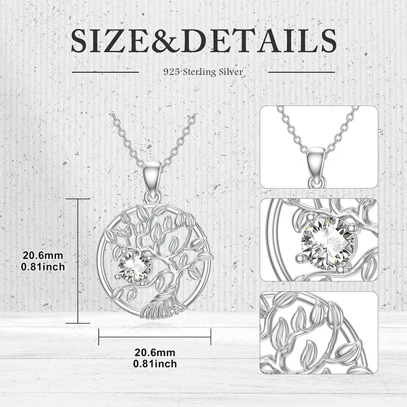 Tree of Life Birthstone Necklace Sterling Silver Tree Pendant Necklace Birthstone Jewelry for Women Birthday Mother's Day Gift