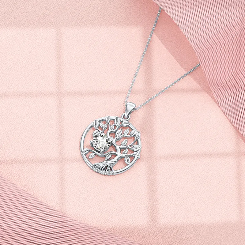 Tree of Life Birthstone Necklace Sterling Silver Tree Pendant Necklace Birthstone Jewelry for Women Birthday Mother's Day Gift