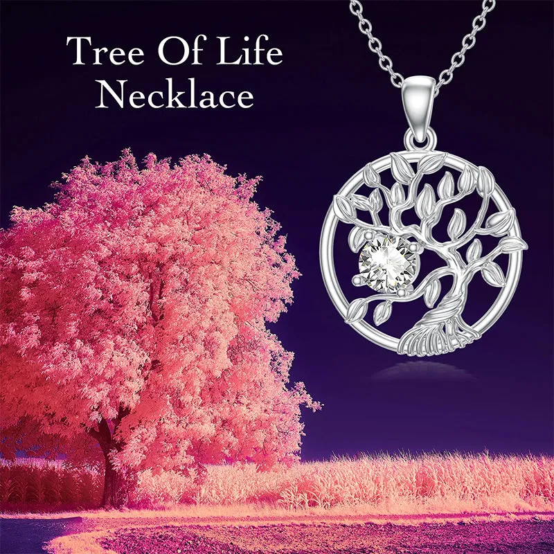 Tree of Life Birthstone Necklace Sterling Silver Tree Pendant Necklace Birthstone Jewelry for Women Birthday Mother's Day Gift