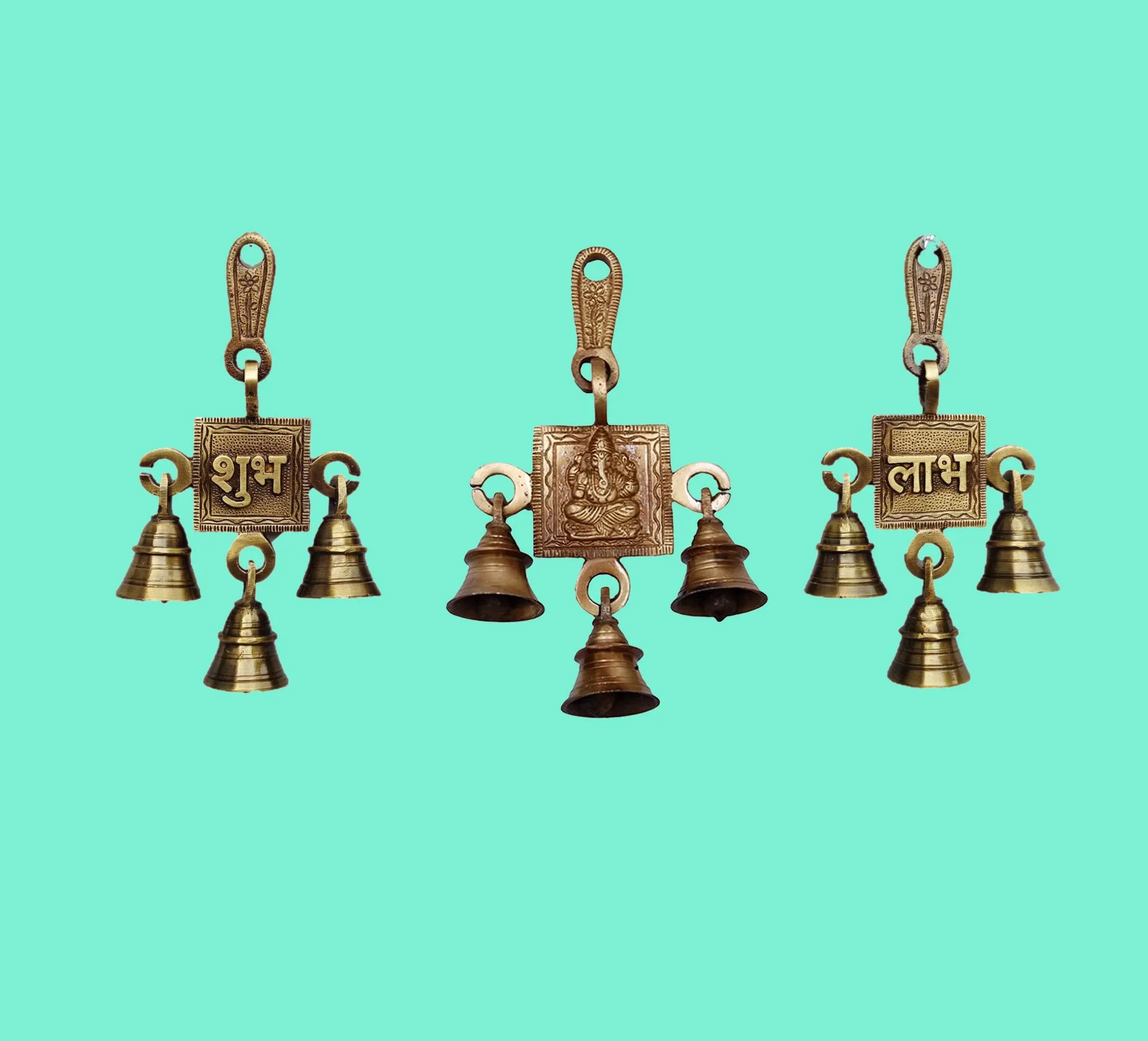 Vyomika Decor Brass Shubh Ganesha Labh Hanging Decorative Bells|Home Decor Item/Best House Warming Gift/Home Decorative/Relegious Diwali Decorative Gift|Feng Shui Bells