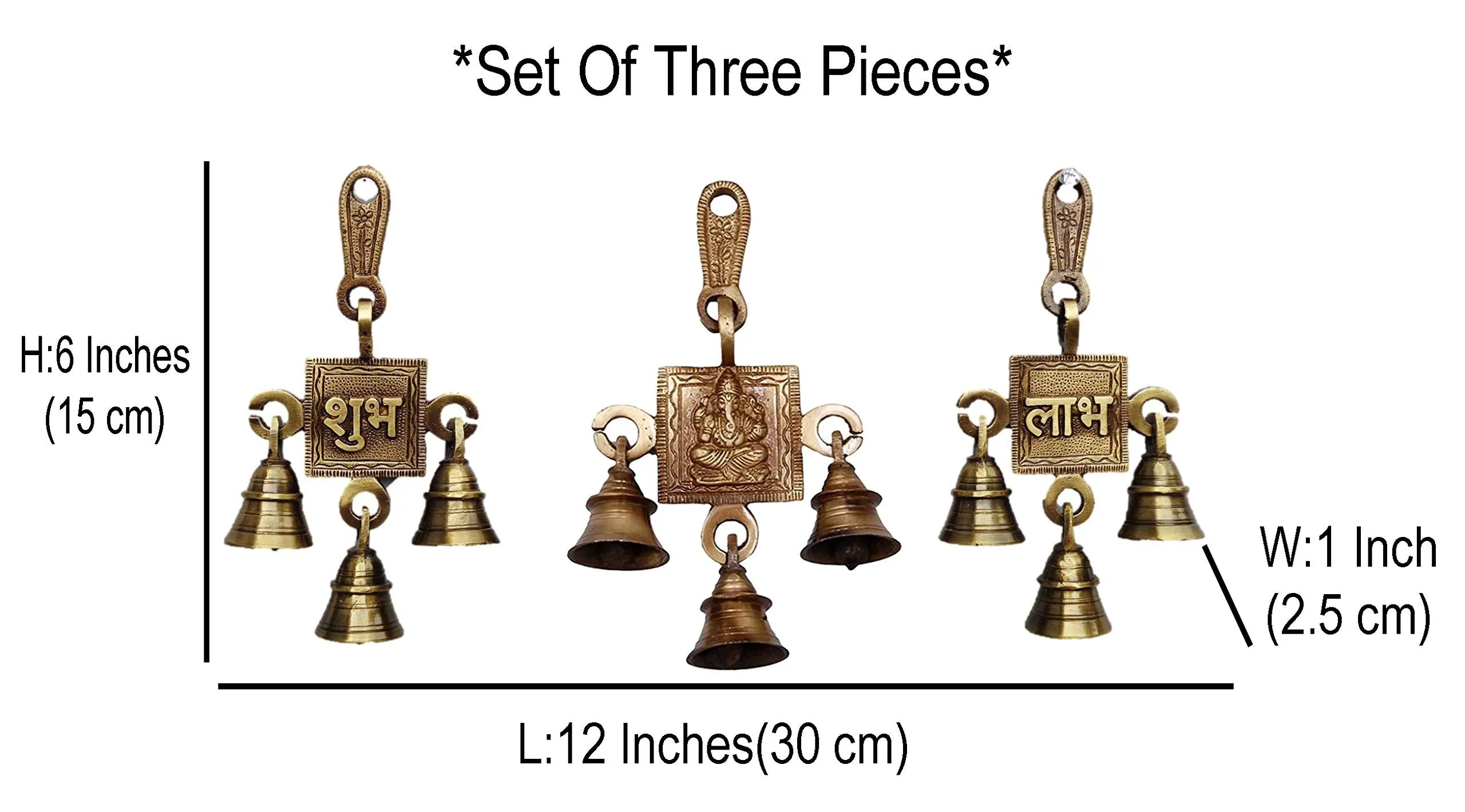 Vyomika Decor Brass Shubh Ganesha Labh Hanging Decorative Bells|Home Decor Item/Best House Warming Gift/Home Decorative/Relegious Diwali Decorative Gift|Feng Shui Bells