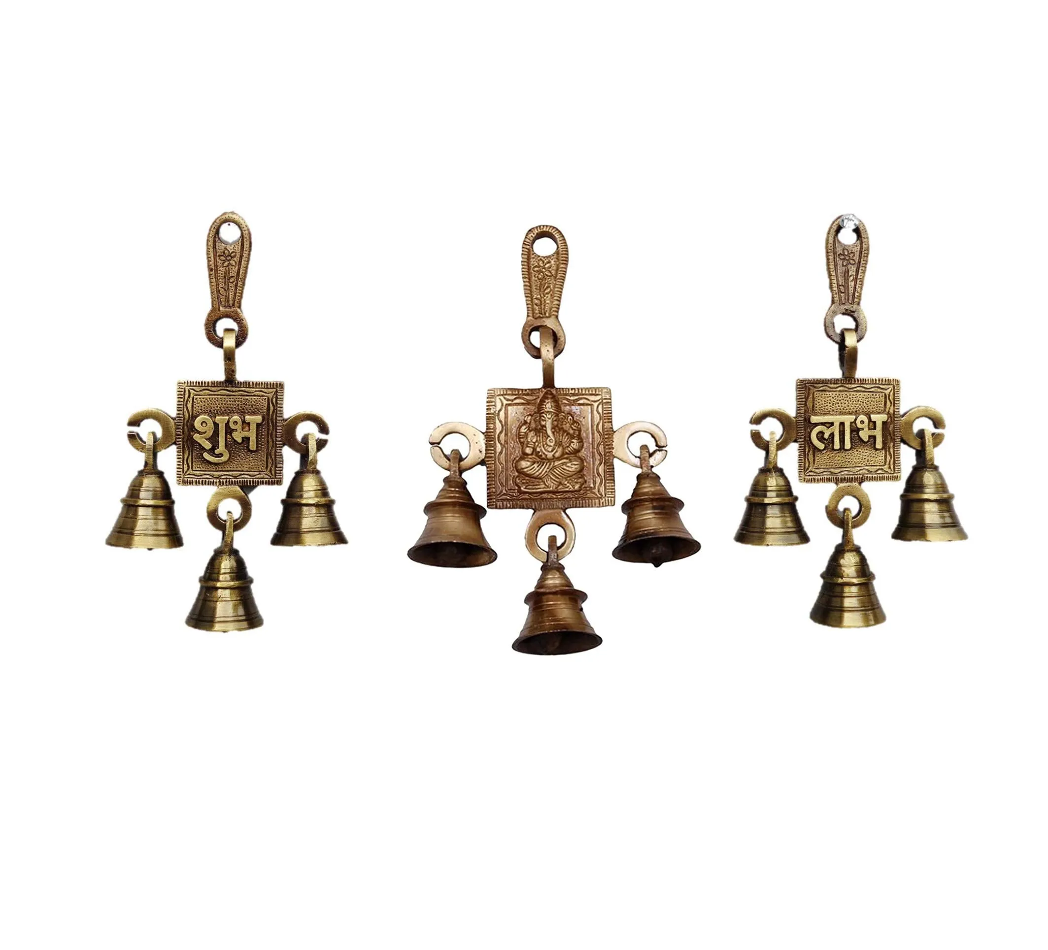 Vyomika Decor Brass Shubh Ganesha Labh Hanging Decorative Bells|Home Decor Item/Best House Warming Gift/Home Decorative/Relegious Diwali Decorative Gift|Feng Shui Bells