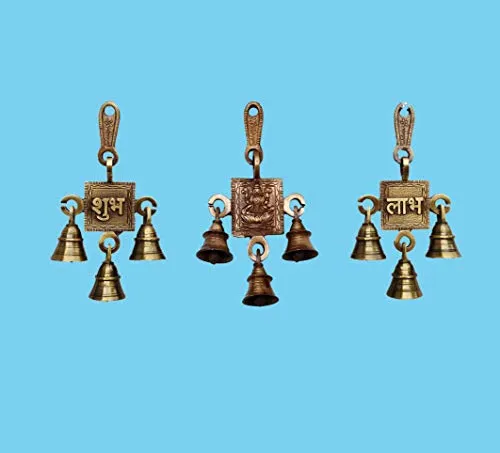 Vyomika Decor Brass Shubh Lakshmi Labh Hanging Decorative Bells|Home Decor Item/Best House Warming Gift/Home Decorative/Relegious Diwali Decorative Gift|Feng Shui Bells