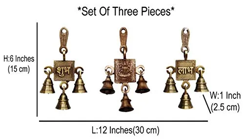 Vyomika Decor Brass Shubh Lakshmi Labh Hanging Decorative Bells|Home Decor Item/Best House Warming Gift/Home Decorative/Relegious Diwali Decorative Gift|Feng Shui Bells